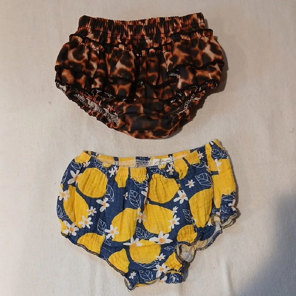 Kids Lemon Print Ruffle Bloomers - Yellow & Navy
